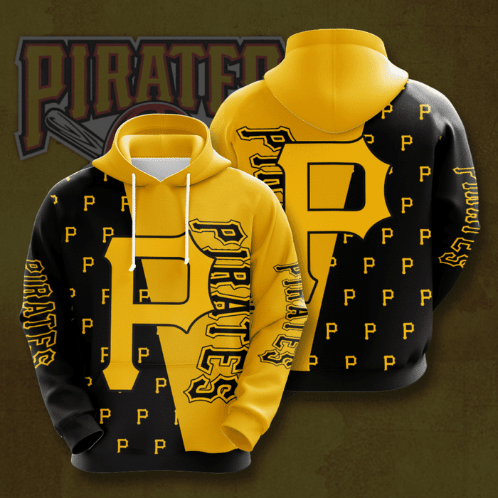 Pittsburgh-Pirates-Logo-3D-Unisex-Pullover-Hoodie-Black-Yellow-IHT2653 Pittsburgh Pirates Logo 3D Unisex Pullover Hoodie - Black Yellow IHT2653
