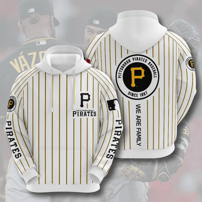 Pittsburgh-Pirates-We-Are-Family-3D-Pinstripe-Unisex-Pullover-Hoodie-White-IHT2639 Pittsburgh Pirates We Are Family 3D Pinstripe Unisex Pullover Hoodie - White IHT2639