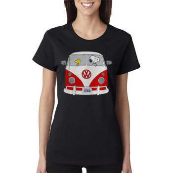 Snoopy And Woodstock Driving Hippie Volkswagen Beetle Women Lady T-Shirt