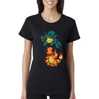 Squirtle And Charmander Cartoon Design Pokemon Women Lady T-Shirt