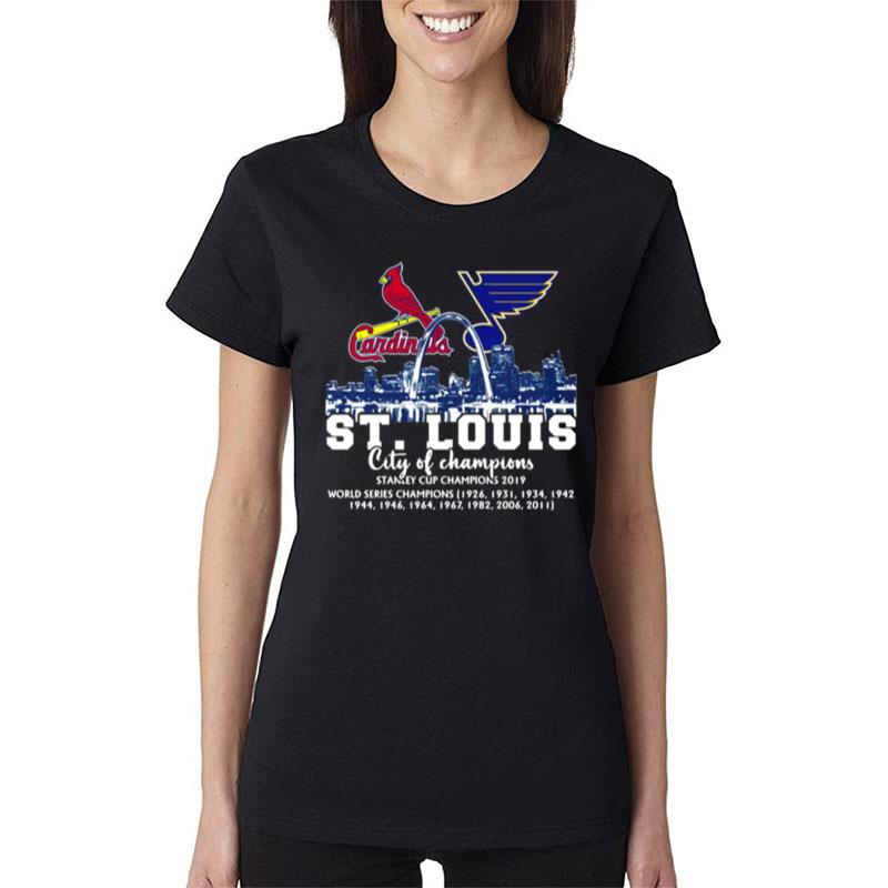 St.-Louis-City-Of-Champions-St-Louis-Cardinals-And-St.-Louis-Blues-2022-Women-Lady-T-Shirt St. Louis City Of Champions St Louis Cardinals And St. Louis Blues 2022 Women Lady T-Shirt