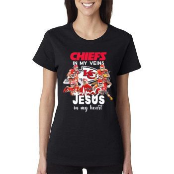 Super Bowl Lvii Champions Kansas City Chiefs In My Veins Jesus In My Heart Signatures Women Lady T-Shirt
