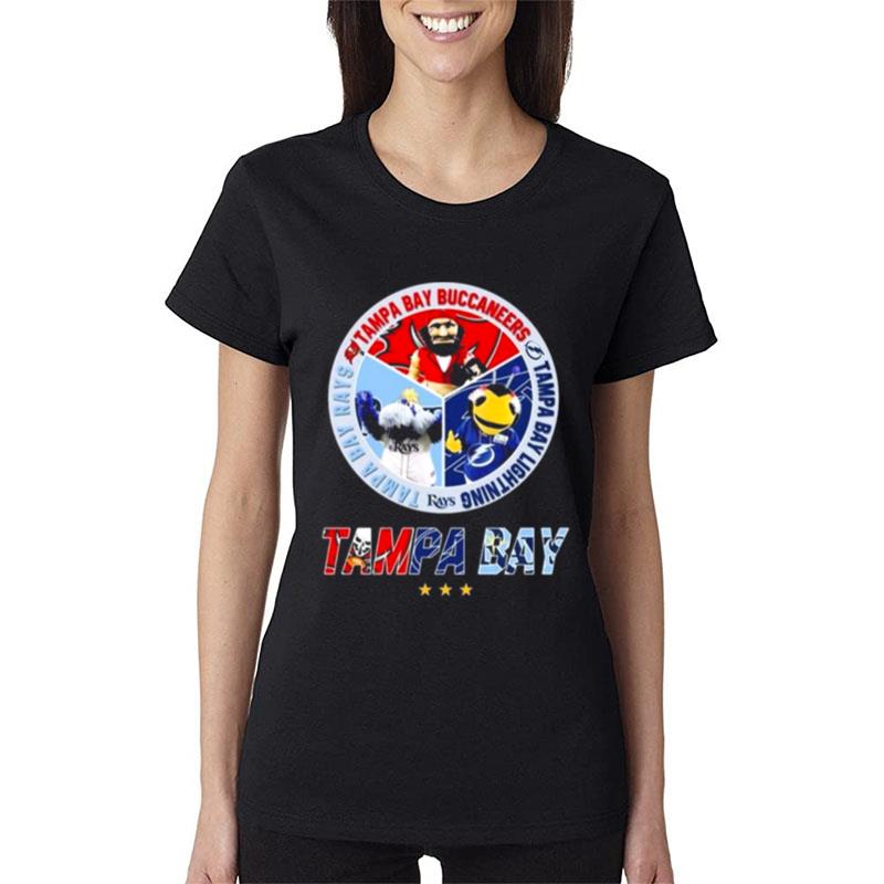 Tampa-Bay-Buccaneers-Tampa-Bay-Rays-Tampa-Bay-Lightning-Mascot-2023-Women-Lady-T-Shirt Tampa Bay Buccaneers Tampa Bay Rays Tampa Bay Lightning Mascot 2023 Women Lady T-Shirt
