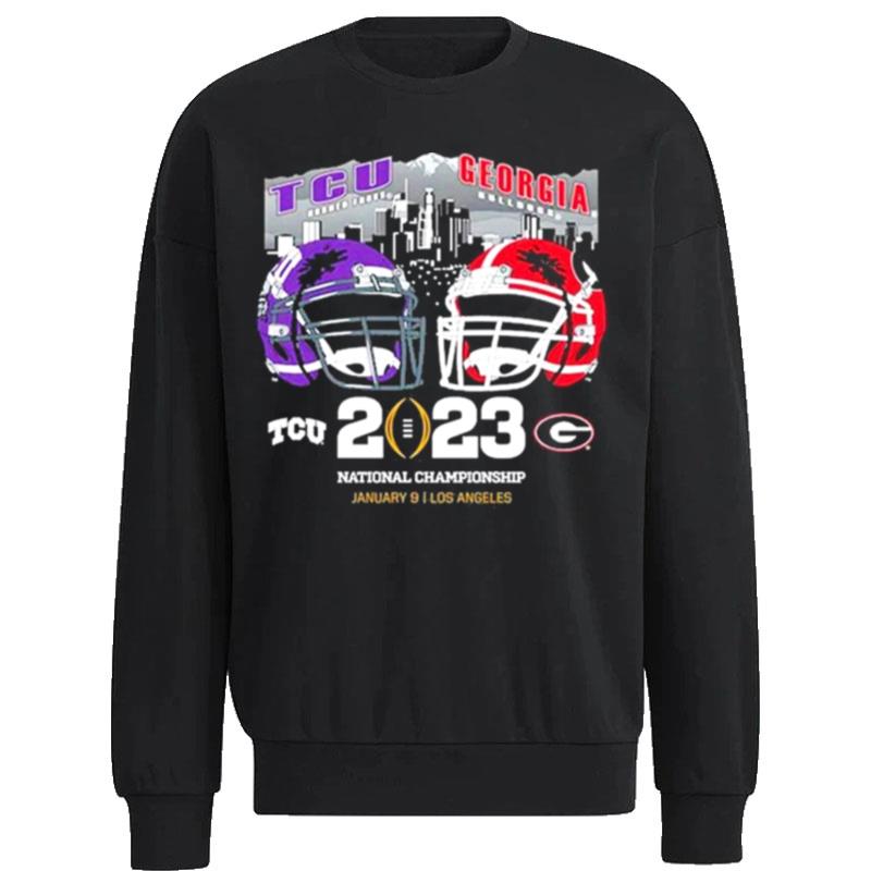 Tcu-Horned-Frogs-Vs-Georgia-Bulldogs-2023-Cfp-National-Championship-Bound-Unisex-Sweatshirt Tcu Horned Frogs Vs Georgia Bulldogs 2023 Cfp National Championship Bound Unisex Sweatshirt