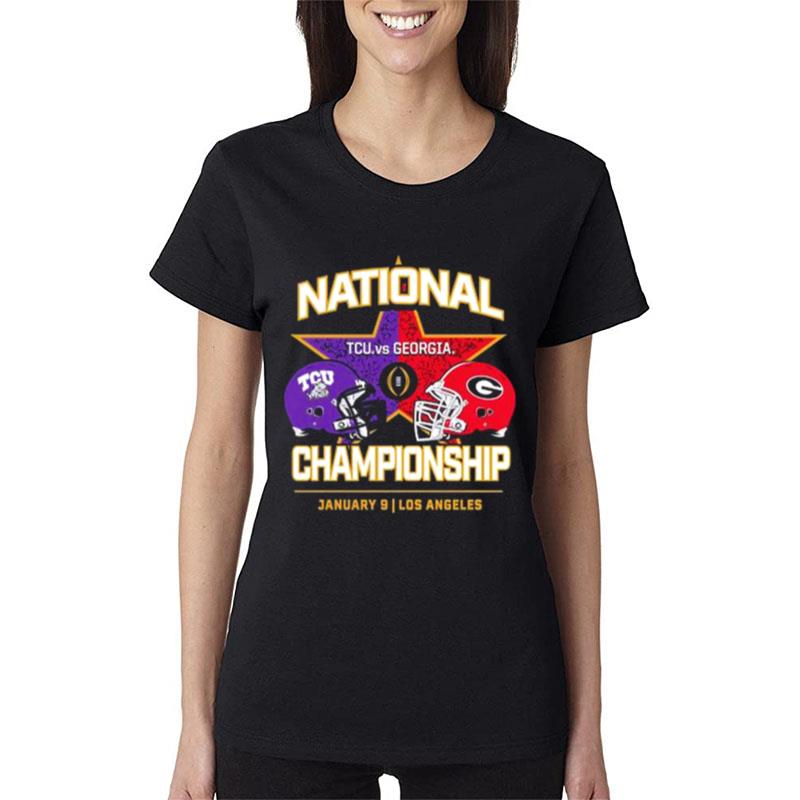 Tcu-Horned-Frogs-Vs-Georgia-Bulldogs-Fanatics-Branded-College-Football-Playoff-2023-National-Championship-Matchup-Women-Lady-T-Shirt Tcu Horned Frogs Vs Georgia Bulldogs Fanatics Branded College Football Playoff 2023 National Championship Matchup Women Lady T-Shirt
