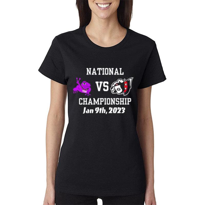 Tcu-Horned-Frogs-Vs-Georgia-Bulldogs-Ncaa-Football-Championship-Game-2023-Women-Lady-T-Shirt Tcu Horned Frogs Vs Georgia Bulldogs Ncaa Football Championship Game 2023 Women Lady T-Shirt