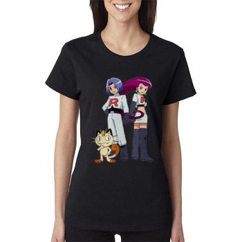 Team Rocket Members Jessie James And Meowth In The Pokemon Women Lady T-Shirt