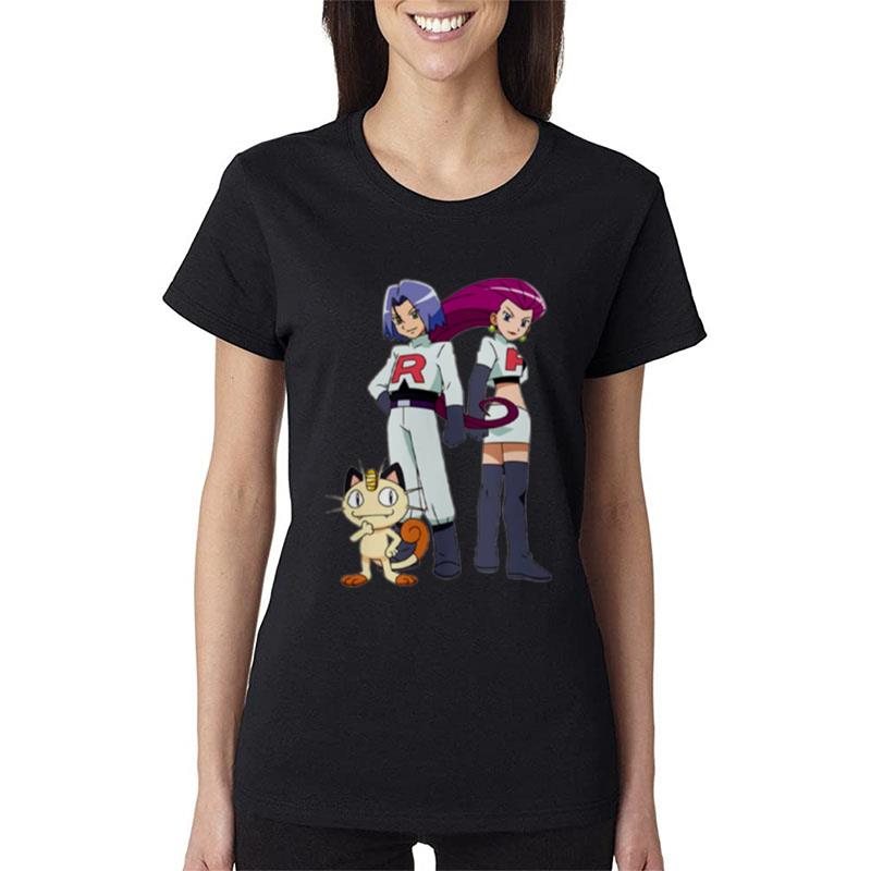 Team-Rocket-Members-Jessie-James-And-Meowth-In-The-Pokemon-Women-Lady-T-Shirt Team Rocket Members Jessie James And Meowth In The Pokemon Women Lady T-Shirt
