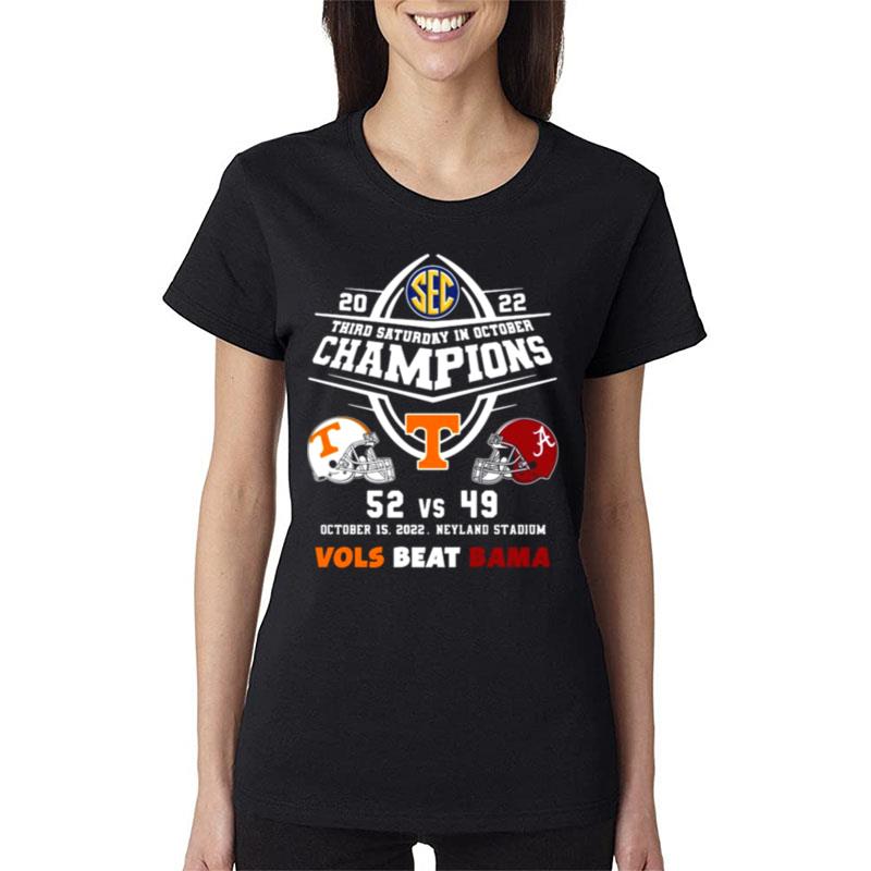 Tennessee-Volunteers-Vs-Alabama-Crimson-Tide-52-49-2022-Third-Saturday-In-October-Champions-Vols-Beat-Bama-Women-Lady-T-Shirt Tennessee Volunteers Vs Alabama Crimson Tide 52 49 2022 Third Saturday In October Champions Vols Beat Bama Women Lady T-Shirt