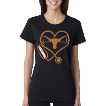 Texas Longhorns Football Nurse Stethoscope Love Heartbea Women Lady T-Shirt