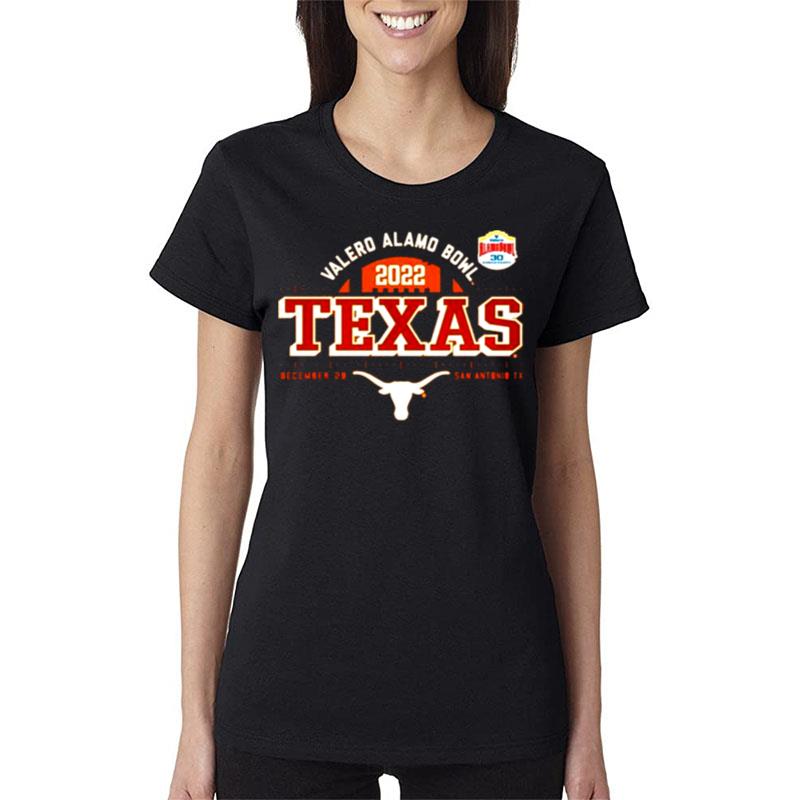Texas-Longhorns-Valero-Alamo-Bowl-2022-Dec-29-San-Antonio-Women-Lady-T-Shirt Texas Longhorns Valero Alamo Bowl 2022 Dec 29 San Antonio Women Lady T-Shirt