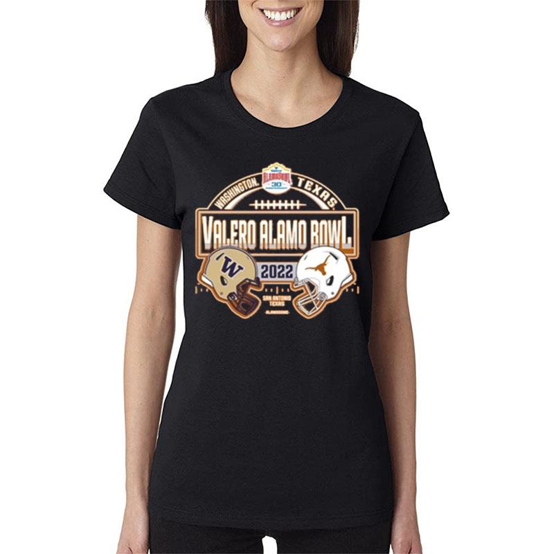 Texas-Longhorns-Vs-Washington-Huskies-2022-Alamo-Bowl-Matchup-Women-Lady-T-Shirt Texas Longhorns Vs Washington Huskies 2022 Alamo Bowl Matchup Women Lady T-Shirt