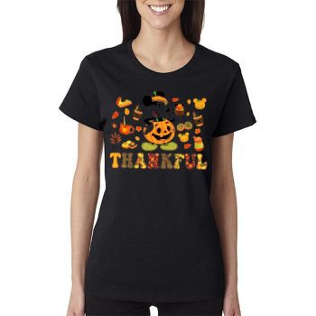 Thankful Mickey Mouse Pumpkin Mickey Mouse Thanksgiving Women Lady T-Shirt
