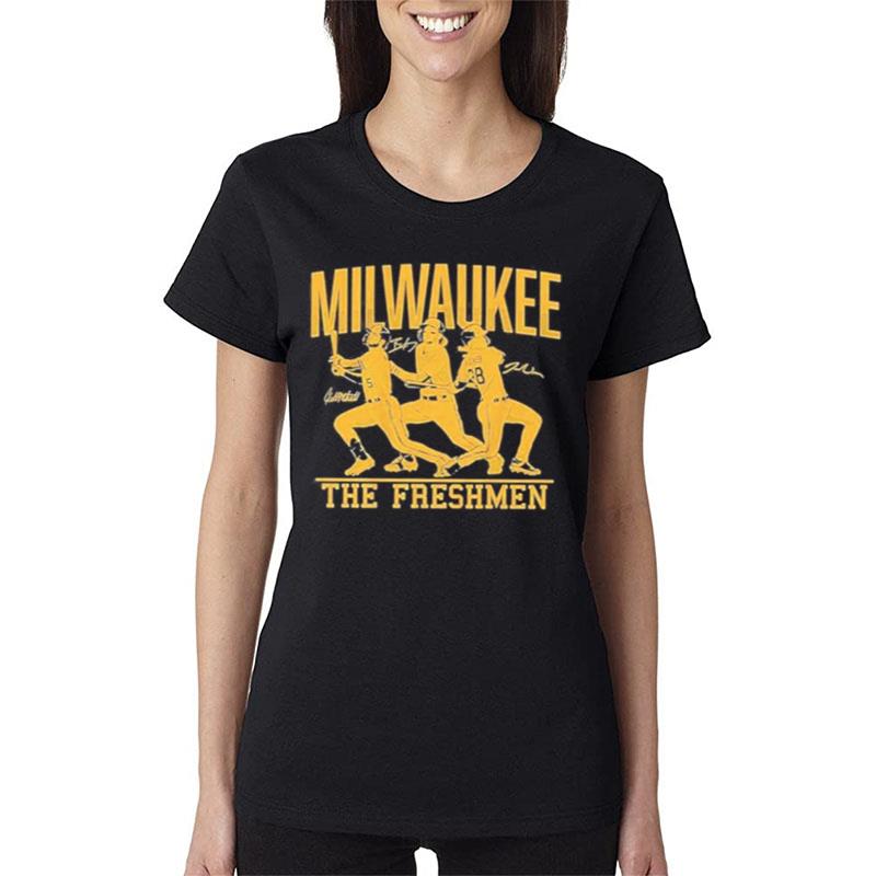 The-Freshmen-Milwaukee-Brewers-Brice-Turang-Joey-Wiemer-Garrett-Mitchell-Women-Lady-T-Shirt The Freshmen Milwaukee Brewers Brice Turang Joey Wiemer Garrett Mitchell Women Lady T-Shirt