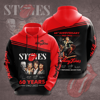 The Rolling Stones Rock Band Signatures 60 Years 3D Unisex Pullover Hoodie - Black Red IHT1876