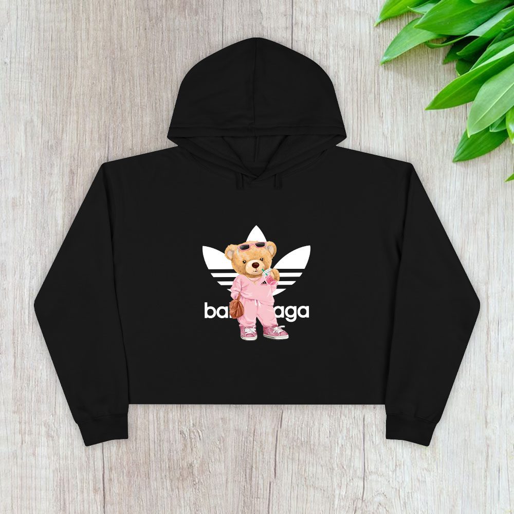 Balenciaga-X-Adidas-Teddy-Bear-Logo-Crop-Pullover-Hoodie-For-Lady-CPH1033 Balenciaga X Adidas Teddy Bear Logo Crop Pullover Hoodie For Lady CPH1033