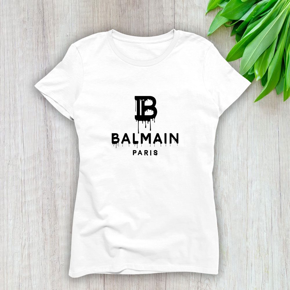 Balmain-Drip-Logo-Lady-T-Shirt-Luxury-Tee-For-Women-LDS1054 Balmain Drip Logo Lady T-Shirt Luxury Tee For Women LDS1054