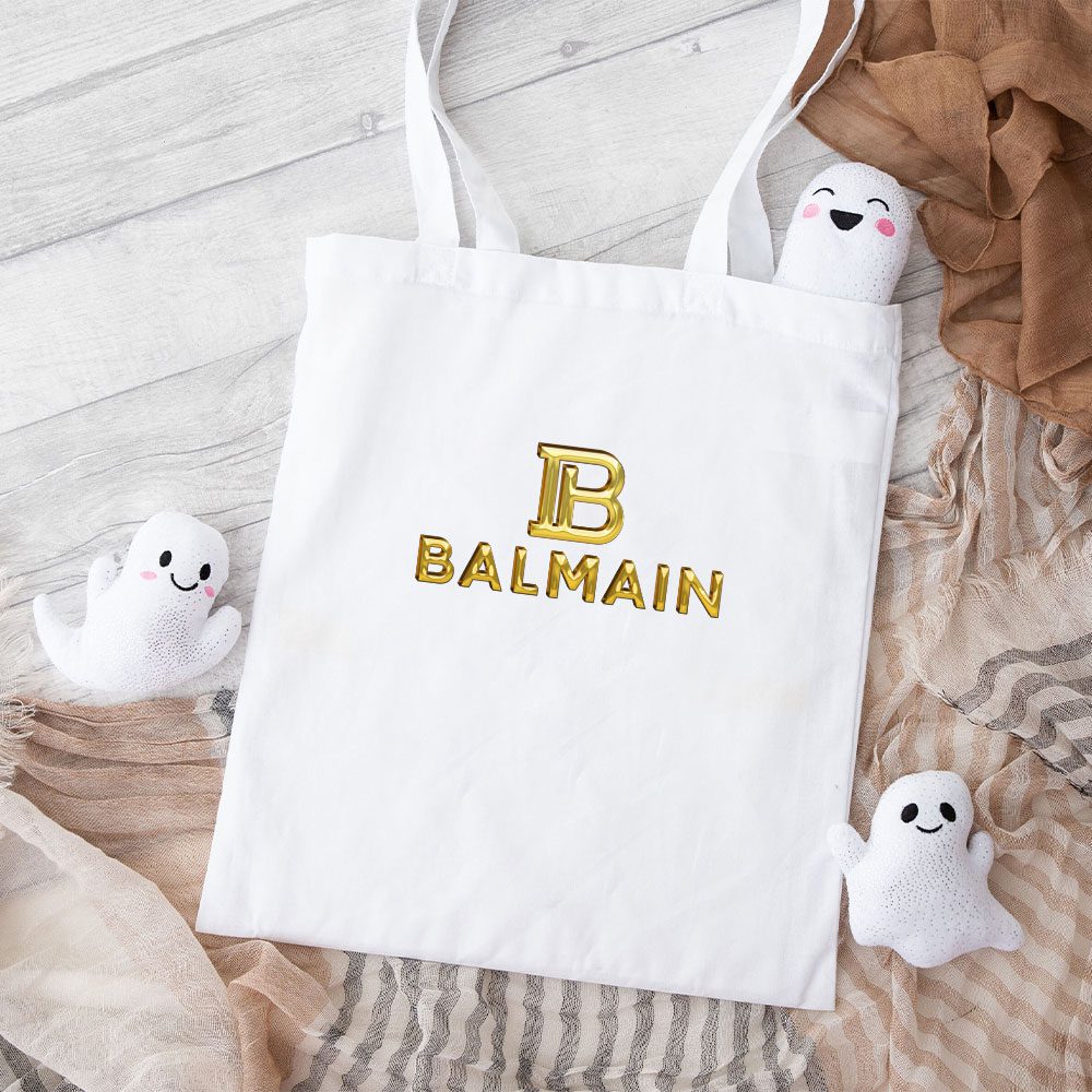 Balmain-Gold-Logo-Luxury-Cotton-Canvas-Tote-Bag-TTB1055 Balmain Gold Logo Luxury Cotton Canvas Tote Bag TTB1055