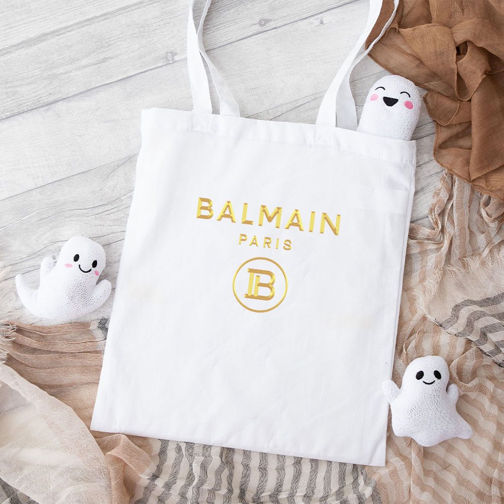 Balmain-Paris-Gold-Logo-Cotton-Canvas-Tote-Bag-TTB1056 Balmain Paris Gold Logo Cotton Canvas Tote Bag TTB1056