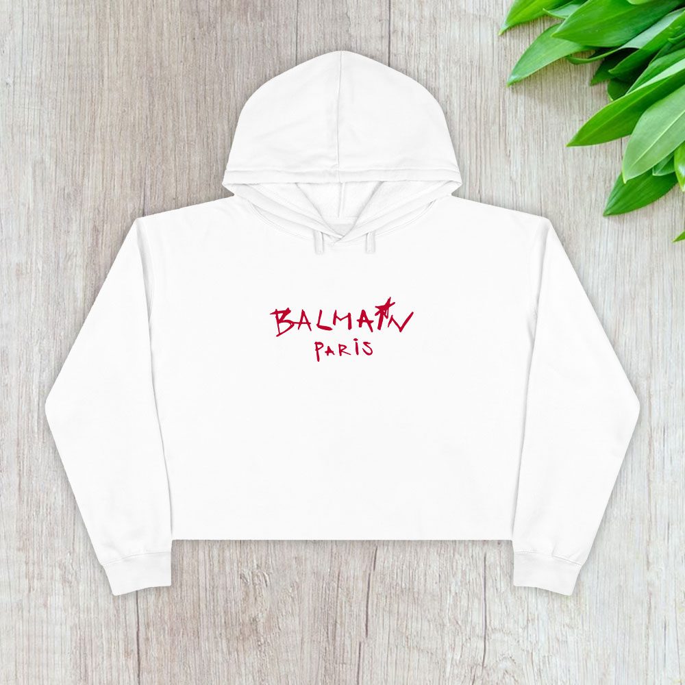 Balmain-Paris-Graffiti-Crop-Pullover-Hoodie-For-Lady-CPH1043 Balmain Paris Graffiti Crop Pullover Hoodie For Lady CPH1043