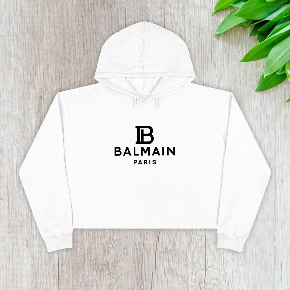Balmain-Paris-Logo-Crop-Pullover-Hoodie-For-Lady-CPH1036 Balmain Paris Logo Crop Pullover Hoodie For Lady CPH1036