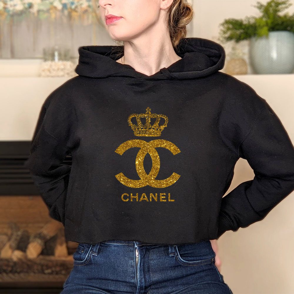 Chanel-Queen-Glitter-Logo-Crop-Pullover-Hoodie-For-Lady-CPH1161-3