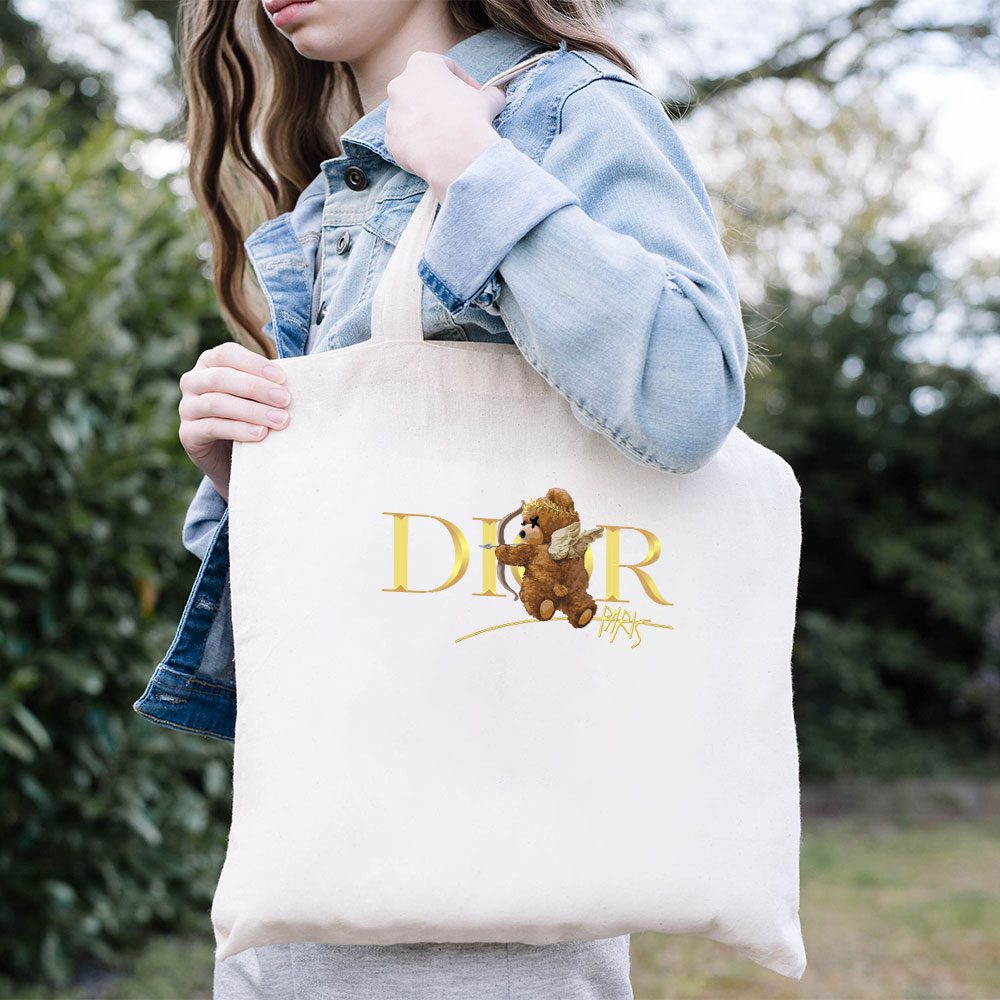 Dior-Gold-Logo-Luxury-Angel-Teddy-Bear-Cotton-Canvas-Tote-Bag-TTB1198-3