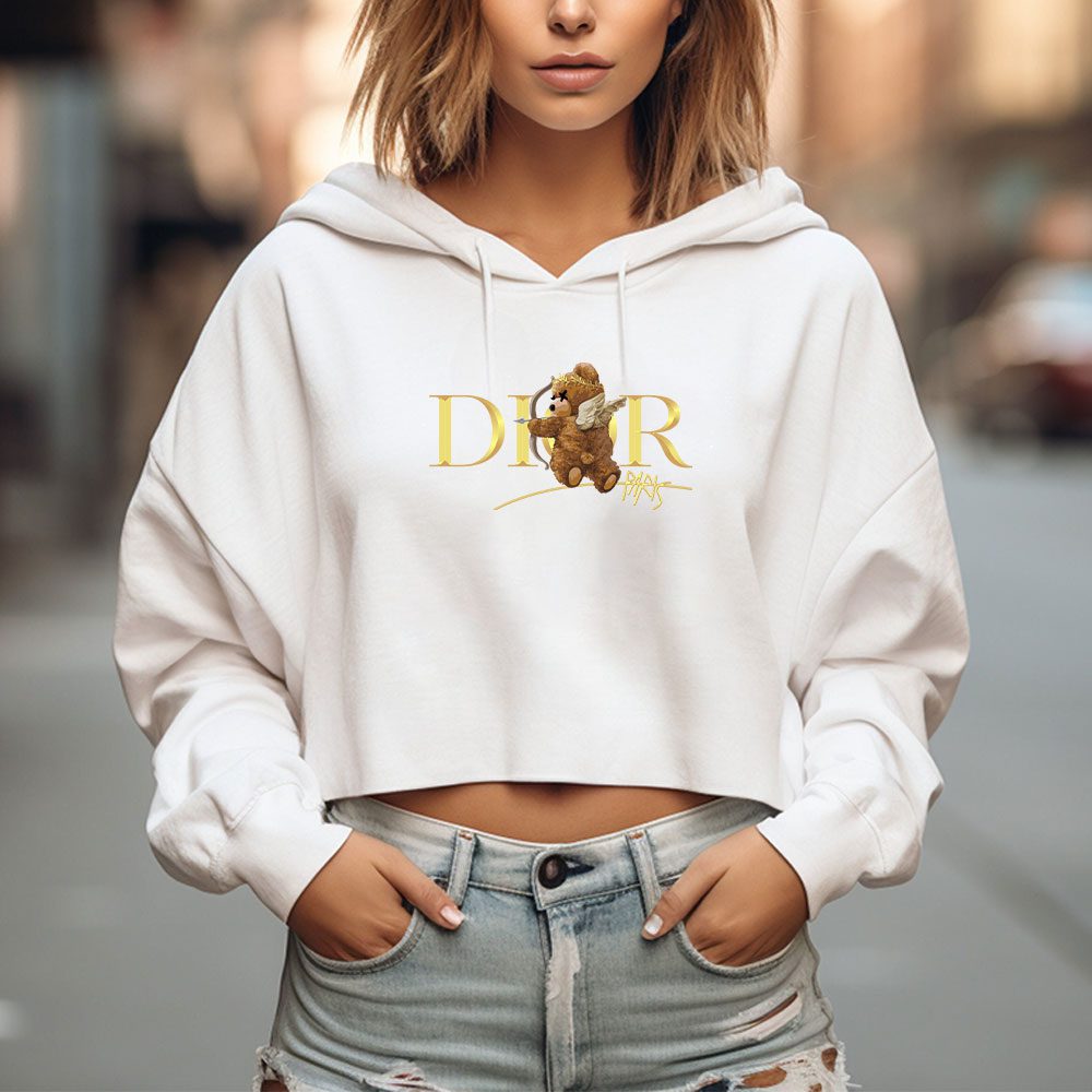 Dior-Gold-Logo-Luxury-Angel-Teddy-Bear-Crop-Pullover-Hoodie-For-Lady-CPH1198-2