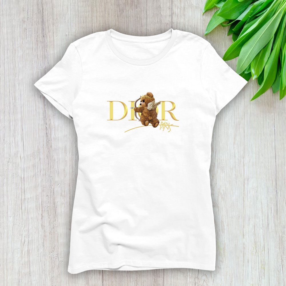 Dior-Gold-Logo-Luxury-Angel-Teddy-Bear-Lady-T-Shirt-Luxury-Tee-For-Women-LDS1200 Dior Gold Logo Luxury Angel Teddy Bear Lady T-Shirt Luxury Tee For Women LDS1200