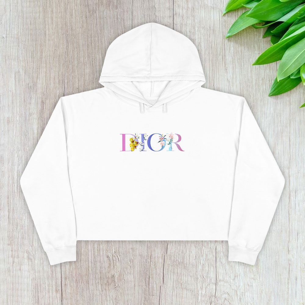 Dior-Logo-Luxury-Flower-Crop-Pullover-Hoodie-For-Lady-CPH1190 Dior Logo Luxury Flower Crop Pullover Hoodie For Lady CPH1190