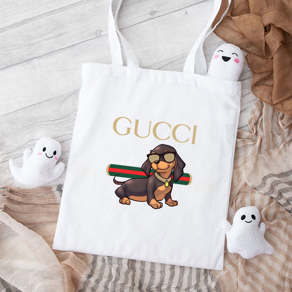 Gucci-Dachshund-Cotton-Canvas-Tote-Bag-TTB1443 Gucci Dachshund Cotton Canvas Tote Bag TTB1443