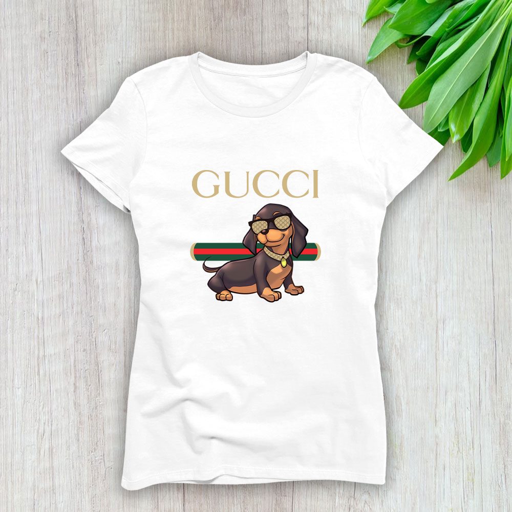 Gucci-Dachshund-Lady-T-Shirt-Luxury-Tee-For-Women-LDS1445 Gucci Dachshund Lady T-Shirt Luxury Tee For Women LDS1445