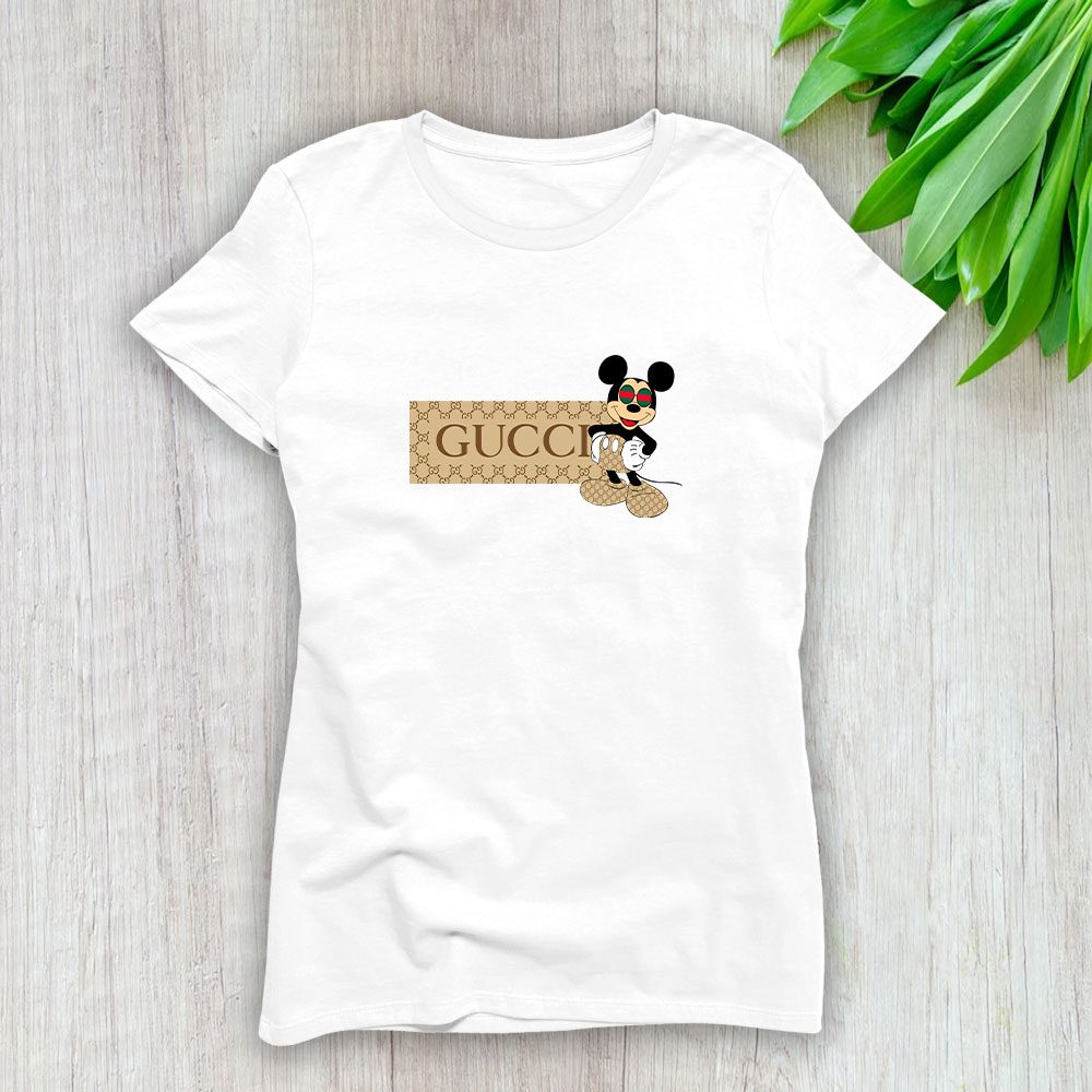 Gucci-Mickey-Mouse-Lady-T-Shirt-Luxury-Tee-For-Women-LDS1364 Gucci Mickey Mouse Lady T-Shirt Luxury Tee For Women LDS1364