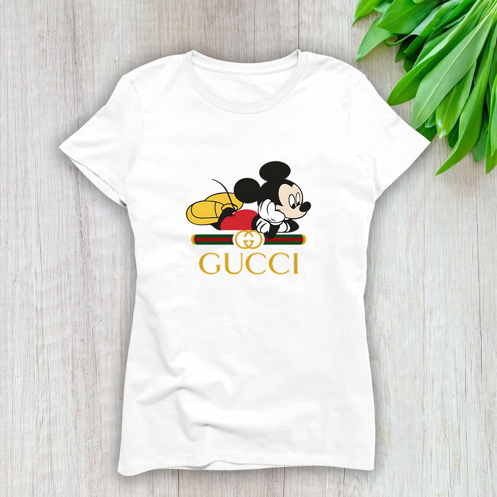 Gucci-Mickey-Mouse-Lady-T-Shirt-Luxury-Tee-For-Women-LDS1386 Gucci Mickey Mouse Lady T-Shirt Luxury Tee For Women LDS1386