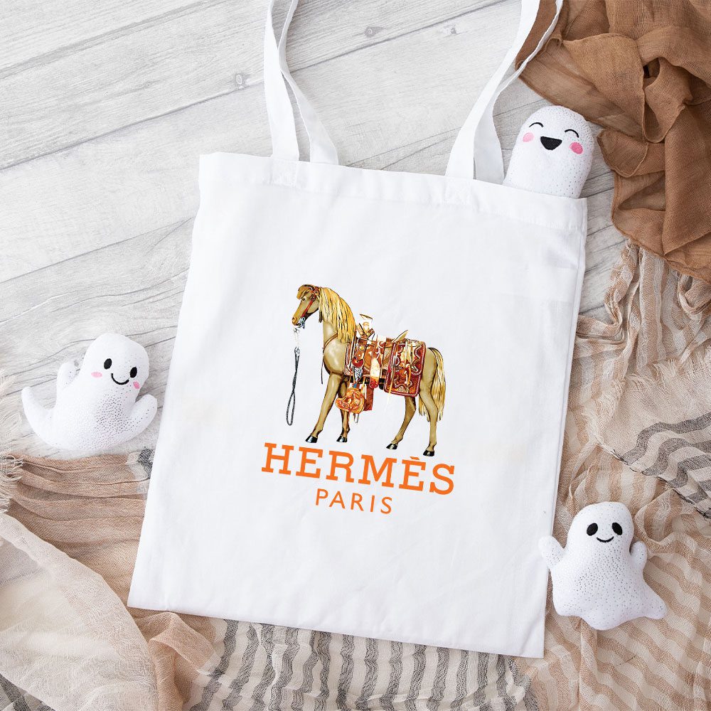 Hermes-Paris-Horse-Original-Logo-Cotton-Canvas-Tote-Bag-TTB1509 Hermes Paris Horse Original Logo Cotton Canvas Tote Bag TTB1509