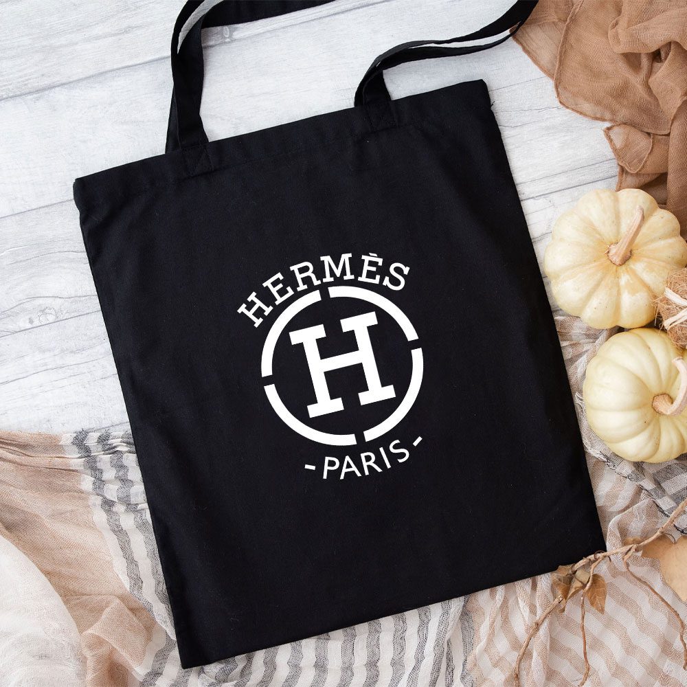 Hermes-Paris-Logo-Cotton-Canvas-Tote-Bag-TTB1520 Hermes Paris Logo Cotton Canvas Tote Bag TTB1520