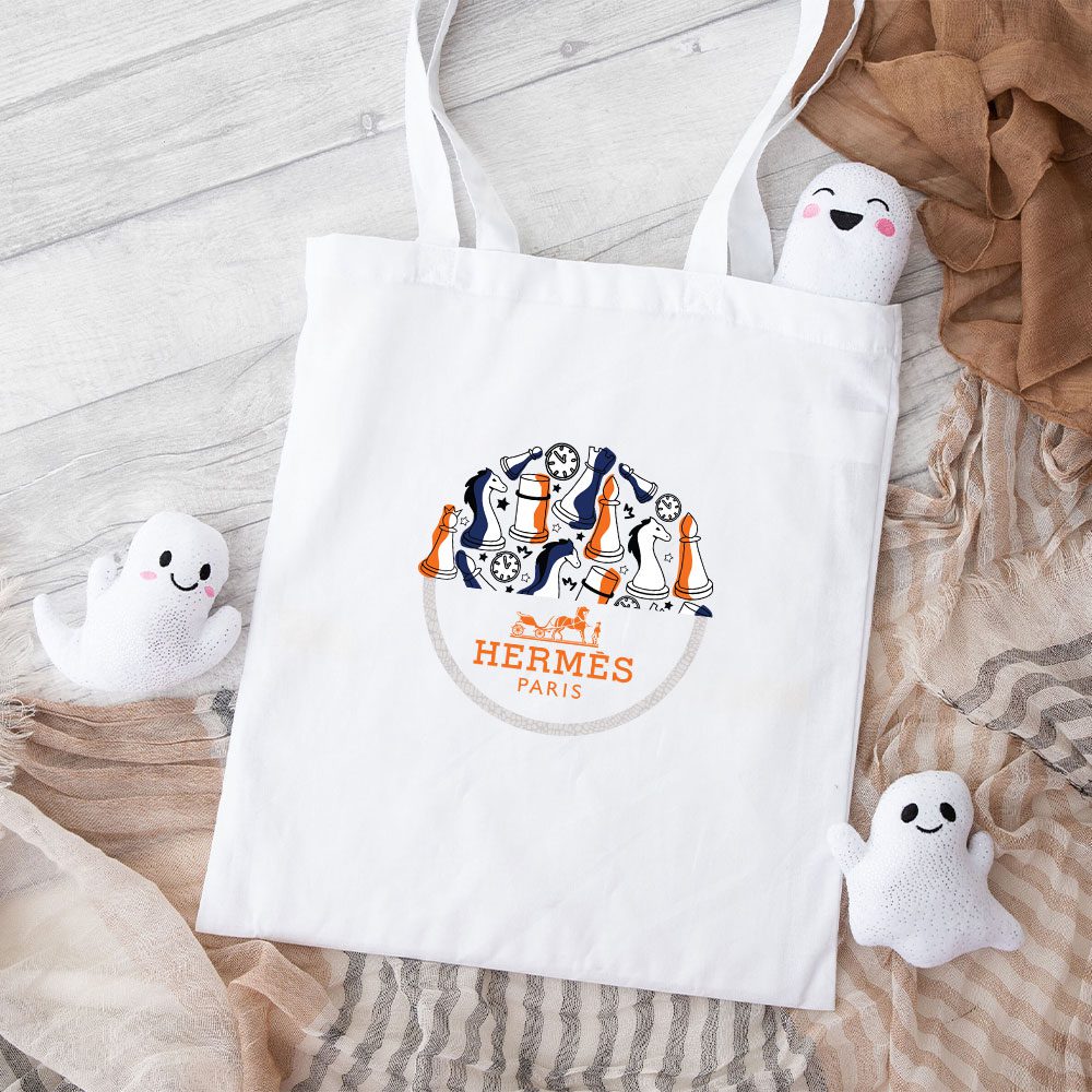 Hermes-Paris-Seahorses-Logo-Cotton-Canvas-Tote-Bag-TTB1499 Hermes Paris Seahorses Logo Cotton Canvas Tote Bag TTB1499