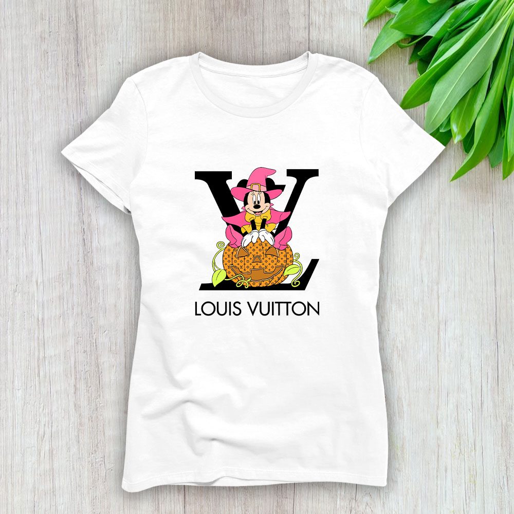 Louis-Vuitton-Logo-Luxury-Halloween-Pumpkin-Minnie-Mouse-Lady-T-Shirt-Luxury-Tee-For-Women-LDS1721 Louis Vuitton Logo Luxury Halloween Pumpkin Minnie Mouse Lady T-Shirt Luxury Tee For Women LDS1721
