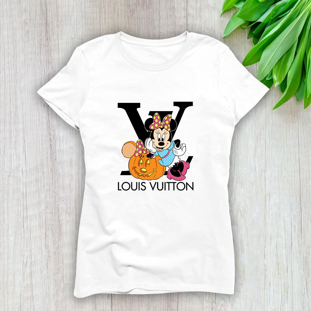 Louis-Vuitton-Logo-Luxury-Halloween-Pumpkin-Minnie-Mouse-Lady-T-Shirt-Luxury-Tee-For-Women-LDS1723 Louis Vuitton Logo Luxury Halloween Pumpkin Minnie Mouse Lady T-Shirt Luxury Tee For Women LDS1723