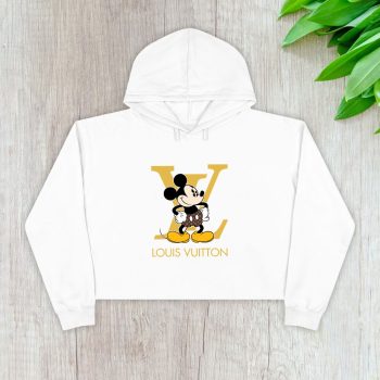 Louis Vuitton Logo Luxury Monogram Canvas Pattern Mickey Mouse Crop Pullover Hoodie For Lady CPH1579