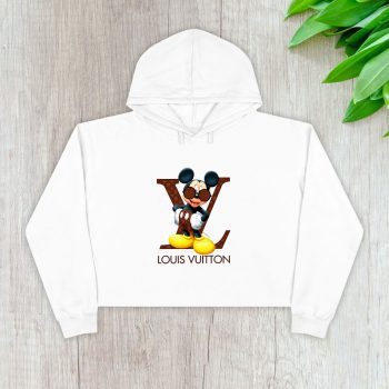 Louis Vuitton Logo Luxury Monogram Canvas Pattern Mickey Mouse Crop Pullover Hoodie For Lady CPH1645