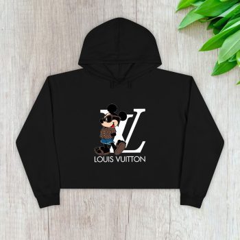 Louis Vuitton Logo Luxury Monogram Canvas Pattern Mickey Mouse Crop Pullover Hoodie For Lady CPH1656