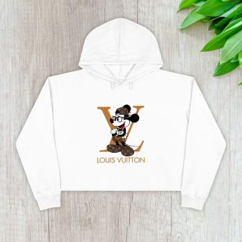 Louis Vuitton Logo Luxury Monogram Canvas Pattern Mickey Mouse Crop Pullover Hoodie For Lady CPH1665