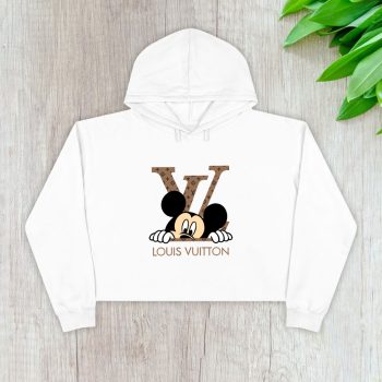 Louis Vuitton Logo Luxury Monogram Canvas Pattern Mickey Mouse Crop Pullover Hoodie For Lady CPH1700