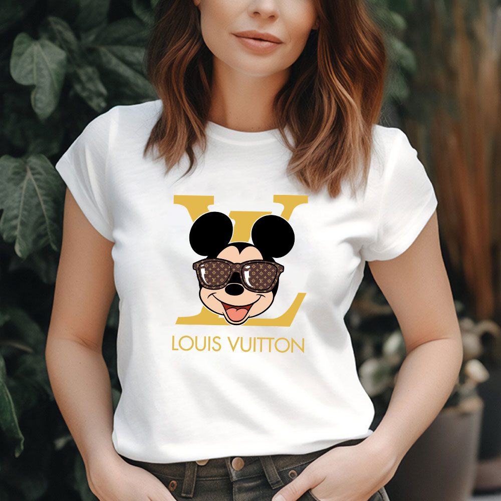 Louis-Vuitton-Logo-Luxury-Monogram-Canvas-Pattern-Mickey-Mouse-Lady-T-Shirt-Luxury-Tee-For-Women-LDS1603-1