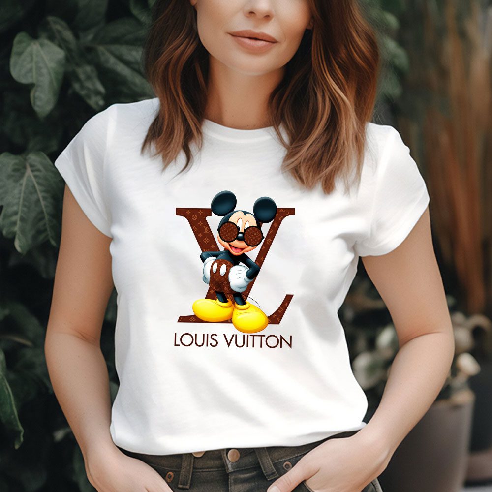 Louis-Vuitton-Logo-Luxury-Monogram-Canvas-Pattern-Mickey-Mouse-Lady-T-Shirt-Luxury-Tee-For-Women-LDS1647-1