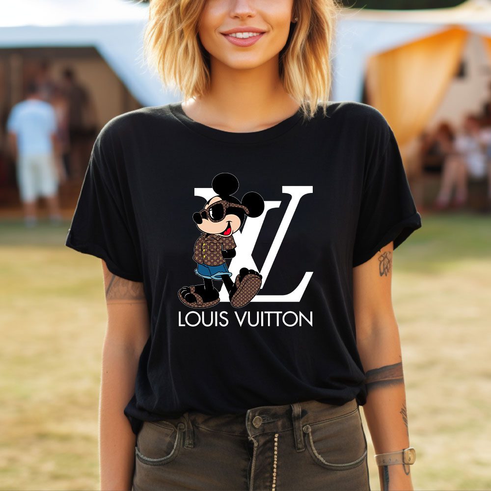 Louis-Vuitton-Logo-Luxury-Monogram-Canvas-Pattern-Mickey-Mouse-Lady-T-Shirt-Luxury-Tee-For-Women-LDS1658-1