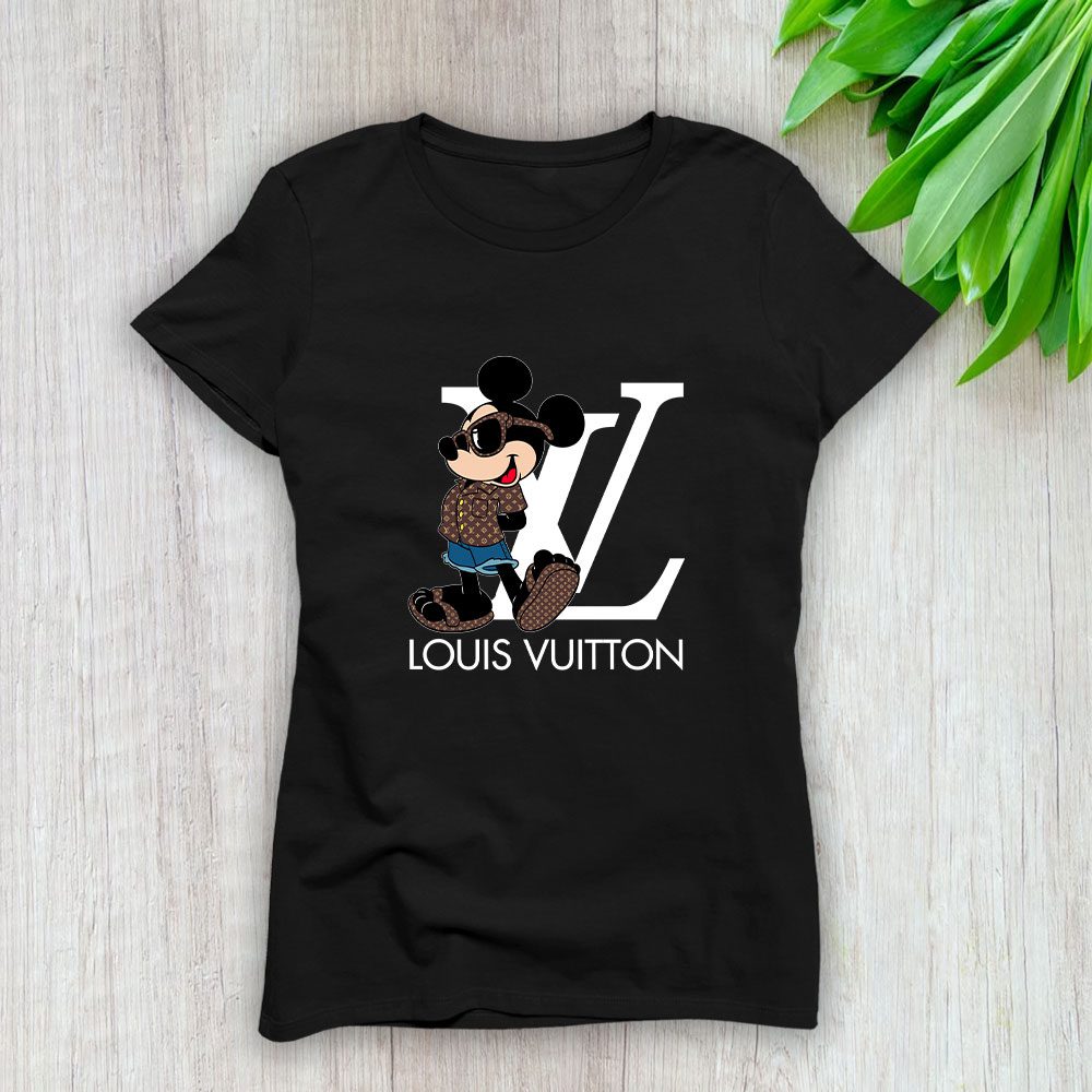 Louis-Vuitton-Logo-Luxury-Monogram-Canvas-Pattern-Mickey-Mouse-Lady-T-Shirt-Luxury-Tee-For-Women-LDS1658 Louis Vuitton Logo Luxury Monogram Canvas Pattern Mickey Mouse Lady T-Shirt Luxury Tee For Women LDS1658