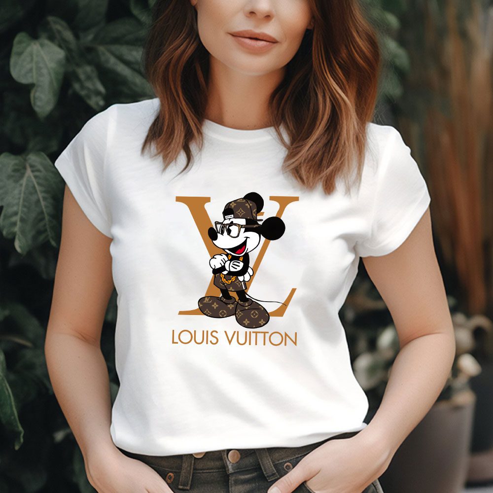 Louis-Vuitton-Logo-Luxury-Monogram-Canvas-Pattern-Mickey-Mouse-Lady-T-Shirt-Luxury-Tee-For-Women-LDS1667-2