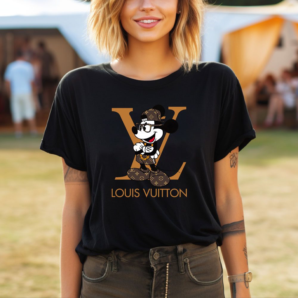 Louis-Vuitton-Logo-Luxury-Monogram-Canvas-Pattern-Mickey-Mouse-Lady-T-Shirt-Luxury-Tee-For-Women-LDS1667-3